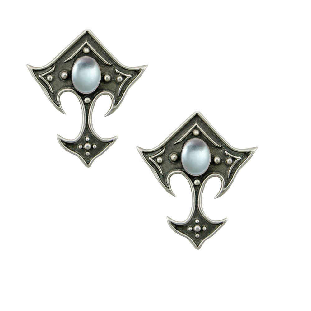 Sterling Silver Gothic Inspired Designer Drop Dangle Earrings With Blue Topaz